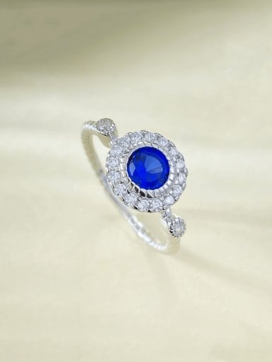 R967 Blue Gang 925 Sterling Silver Cubic Zirconia Geometric Luxury Cocktail Ring