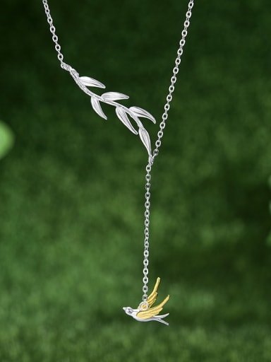 Silver color separation lfjf0082e 925 Sterling Silver willow warbler flower swallow irregular Artisan Lariat Necklace