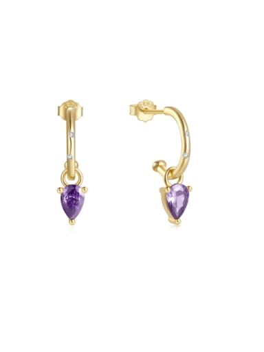 Golden +Purple 925 Sterling Silver Cubic Zirconia Geometric Dainty Huggie Earring