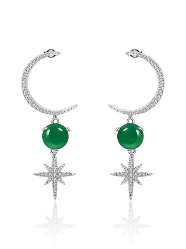 Green Agate Earrings 925 Sterling Silver Natural Stone Star Trend Stud Earring