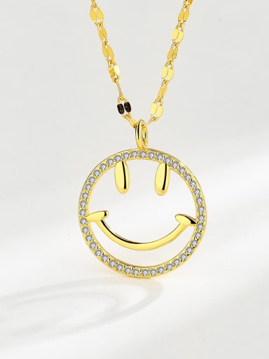 18k gold 925 Sterling Silver Cubic Zirconia Smiley Minimalist Necklace