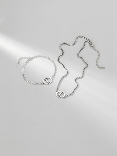 925 Sterling Silver  Minimalist Letter Braclete and Necklace Set
