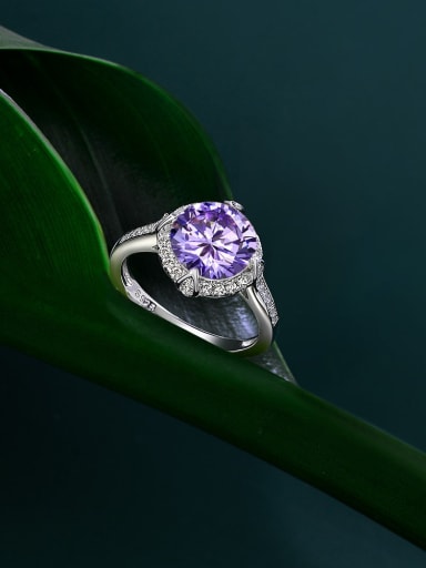 Purple [R 0312] 925 Sterling Silver High Carbon Diamond Geometric Luxury Band Ring