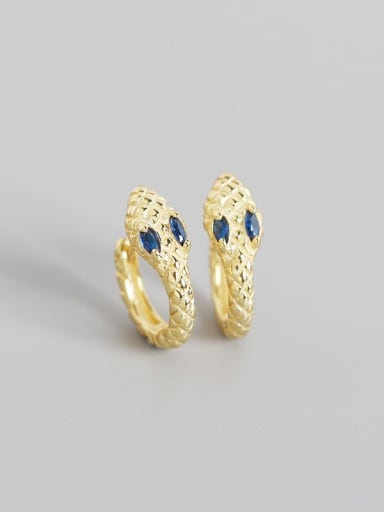 Golden Blue Stone 925 Sterling Silver Cubic Zirconia Snake Vintage Huggie Earring