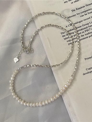 Broken silver pearl necklace Dainty 925 Sterling Silver Freshwater Pearl Bracelet and Necklace Set