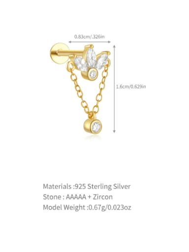 Single Gold 2 925 Sterling Silver Cubic Zirconia Geometric Minimalist Single Earring