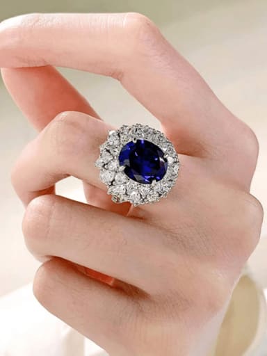 blue 925 Sterling Silver Cubic Zirconia Flower Luxury Band Ring