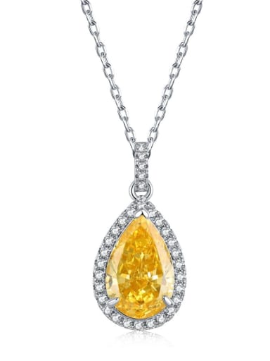 DY190396 Yellow Diamond 925 Sterling Silver Cubic Zirconia Water Drop Luxury Necklace
