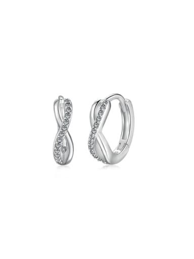 Platinum +White 925 Sterling Silver Cubic Zirconia Geometric Dainty Huggie Earring
