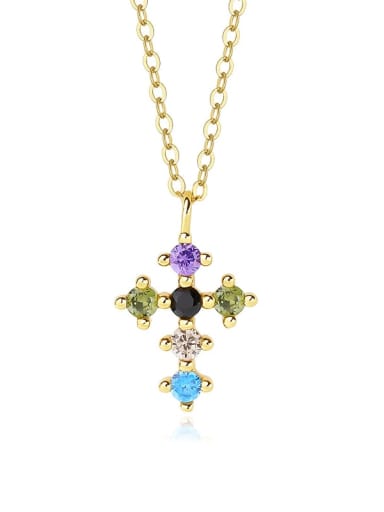 A2796 Gold 925 Sterling Silver Cubic Zirconia Cross Minimalist Necklace