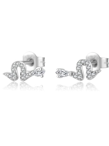 Platinum [White Stone] 925 Sterling Silver Cubic Zirconia Snake Dainty Stud Earring