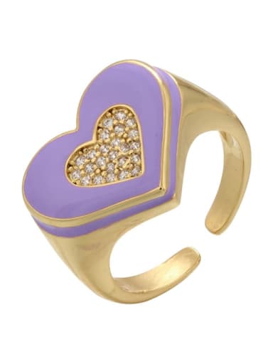 purple Brass Enamel Rhinestone Heart Trend Band Ring