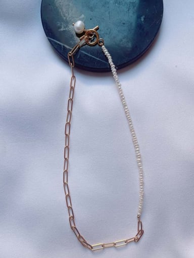 Titanium Steel Freshwater Pearl Handmade Geometric Bohemia Beaded Necklace