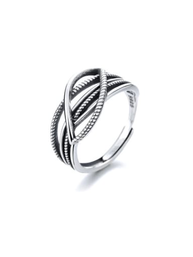 925 Sterling Silver Geometric Vintage Chain Weaving Stackable Ring
