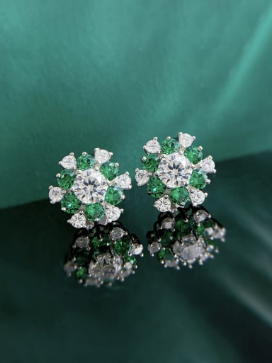 E258 Green 925 Sterling Silver Cubic Zirconia Flower Luxury Cluster Earring