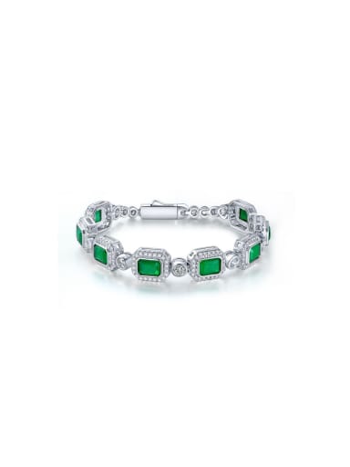 925 Sterling Silver High Carbon Diamond Green Geometric Luxury Bracelet