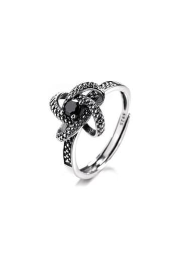 925 Sterling Silver Cubic Zirconia Flower Vintage Band Ring