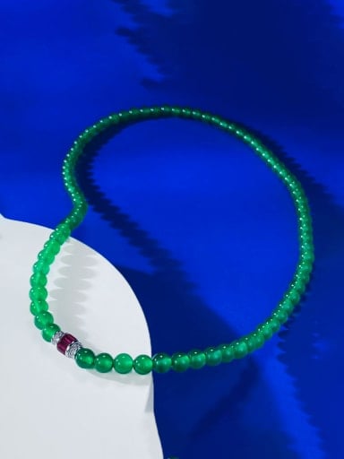 custom 925 Sterling Silver Jade Round Vintage Beaded Necklace