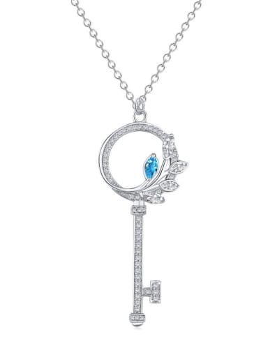 DY190413 S W BA 925 Sterling Silver Cubic Zirconia Key Minimalist Necklace