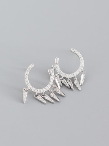 Platinum 925 Sterling Silver Rhinestone White Geometric Trend Huggie Earring