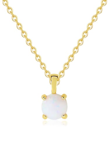 A2797 Gold 925 Sterling Silver Opal Geometric Minimalist Necklace