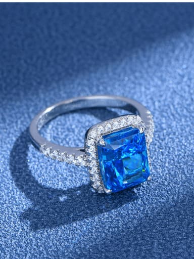 Deep sea blue 925 Sterling Silver High Carbon Diamond Geometric Luxury Band Ring