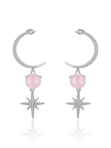 Pink Chalcedony Earrings 925 Sterling Silver Natural Stone Star Trend Stud Earring