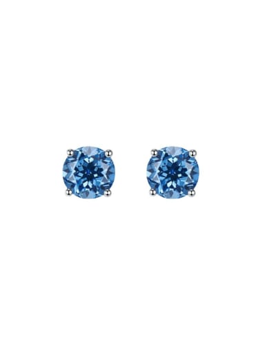 E011 Blue 925 Sterling Silver High Carbon Diamond Square Luxury Stud Earring