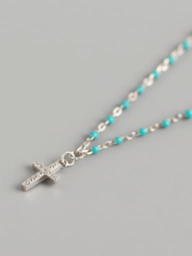 Platinum (Turquoise) 925 Sterling Silver Cubic Zirconia Cross Vintage Necklace