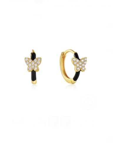 gold+black 925 Sterling Silver Cubic Zirconia Butterfly Minimalist Huggie Earring