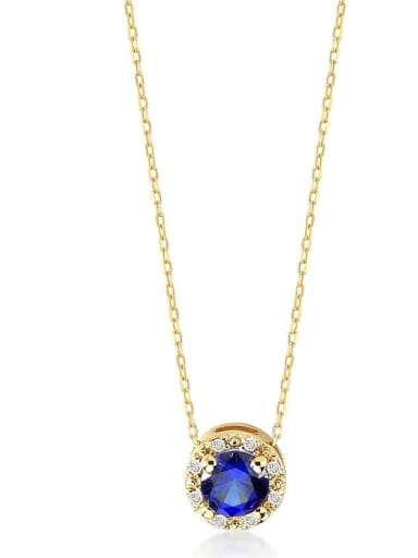 Gold 1 Blue 925 Sterling Silver Cubic Zirconia Geometric Minimalist Necklace