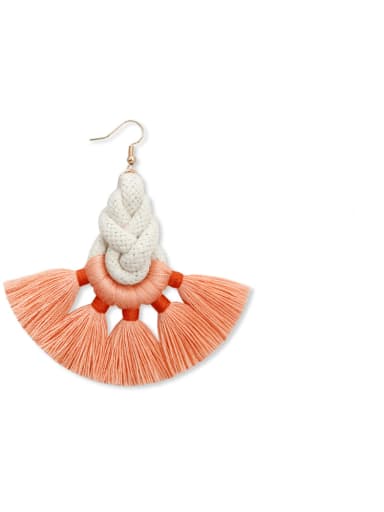 Orange e68830 Alloy Cotton Rope Tassel Artisan Hand-Woven Drop Earring