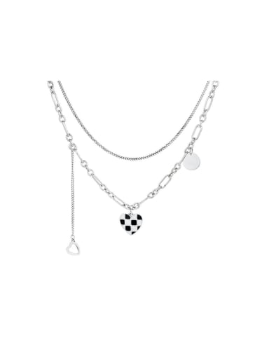 925 Sterling Silver Enamel Heart Vintage Multi Strand Necklace