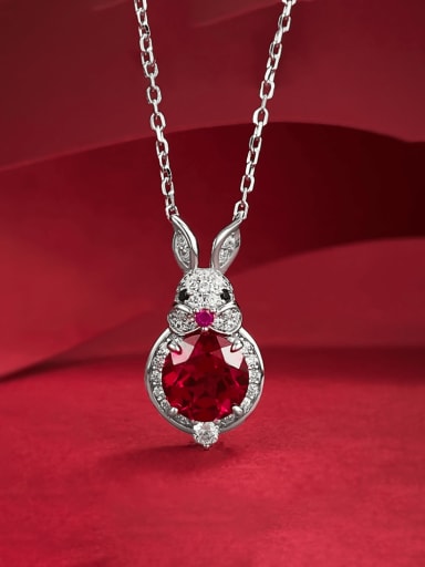 925 Sterling Silver High Carbon Diamond Rabbit Dainty Necklace