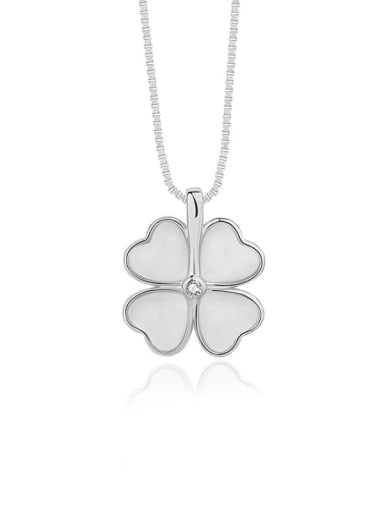 A2257 Platinum 925 Sterling Silver Cats Eye Clover Minimalist Necklace