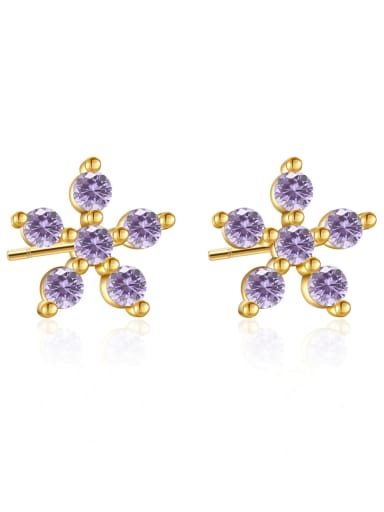 18K gold [purple stone] 925 Sterling Silver Cubic Zirconia Flower Dainty Stud Earring