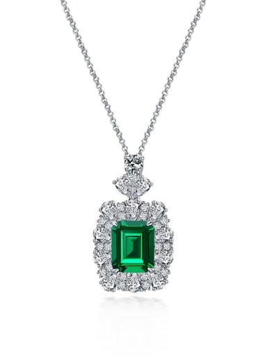925 Sterling Silver High Carbon Diamond Green Geometric Luxury Necklace