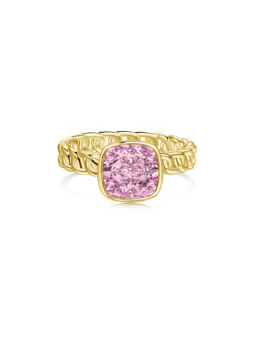 Golden +Pink  DY120928 S G PK 925 Sterling Silver Cubic Zirconia Geometric Minimalist Band Ring