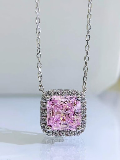 Pink 925 Sterling Silver High Carbon Diamond Geometric Dainty Necklace