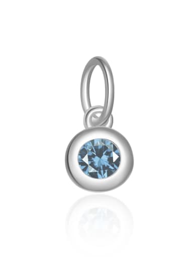 Platinum [March Light Blue] 925 Sterling Silver Birthstone Minimalist Round Pendant