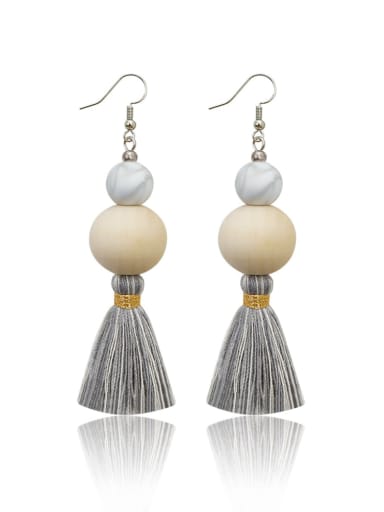 Alloy Wooden beads  Cotton Rope  Tassel Bohemia Hand-Woven Drop Earring