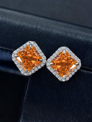Rose orange [e 2047] 925 Sterling Silver High Carbon Diamond  Ice cut Pincushion Dainty Stud Earring
