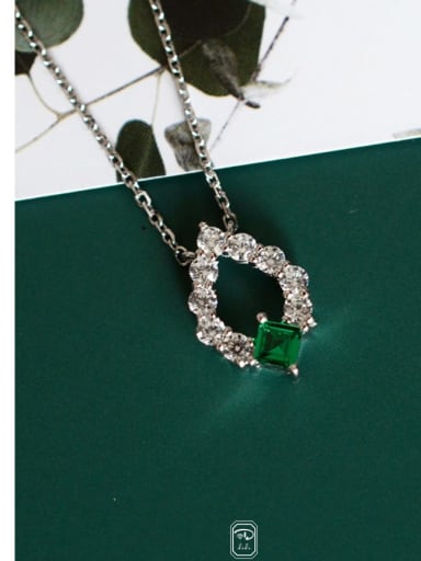 925 Sterling Silver Cubic Zirconia Green Geometric Dainty Necklace