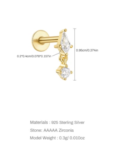 Single Golden 3 925 Sterling Silver Cubic Zirconia Geometric Trend Single Earring