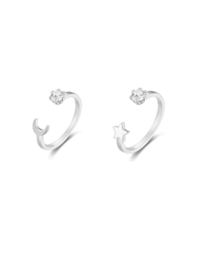 925 Sterling Silver Cubic Zirconia Moon Star Dainty Band Ring