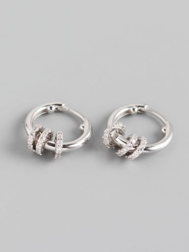 1#Platinum 925 Sterling Silver Rhinestone White Geometric Luxury Huggie Earring