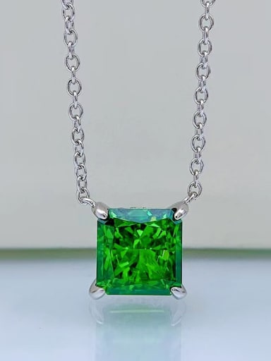 green 925 Sterling Silver High Carbon Diamond Square Dainty Necklace