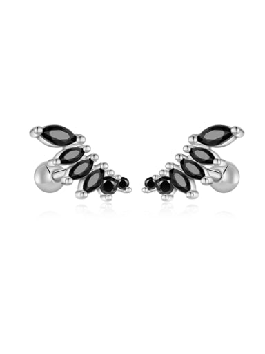 Platinum (Black Stone) 925 Sterling Silver Cubic Zirconia Wing Dainty Stud Earring