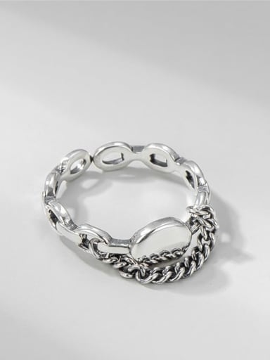 925 Sterling Silver Irregular Vintage Tassel Chain Stackable Ring