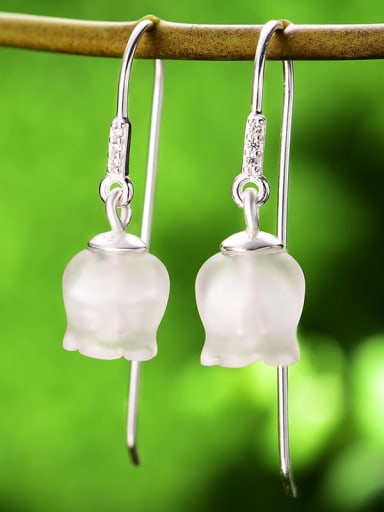 925 Sterling Silver  Lily of the Valley Carved Crystal Artisan Hook Earring